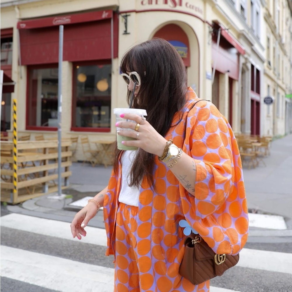 American Vintage Orange 🍊 and Purple Polka Dot Kimono